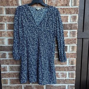 Boden  tea v neck Floral Blue mini Dress side pockets cottagecore
